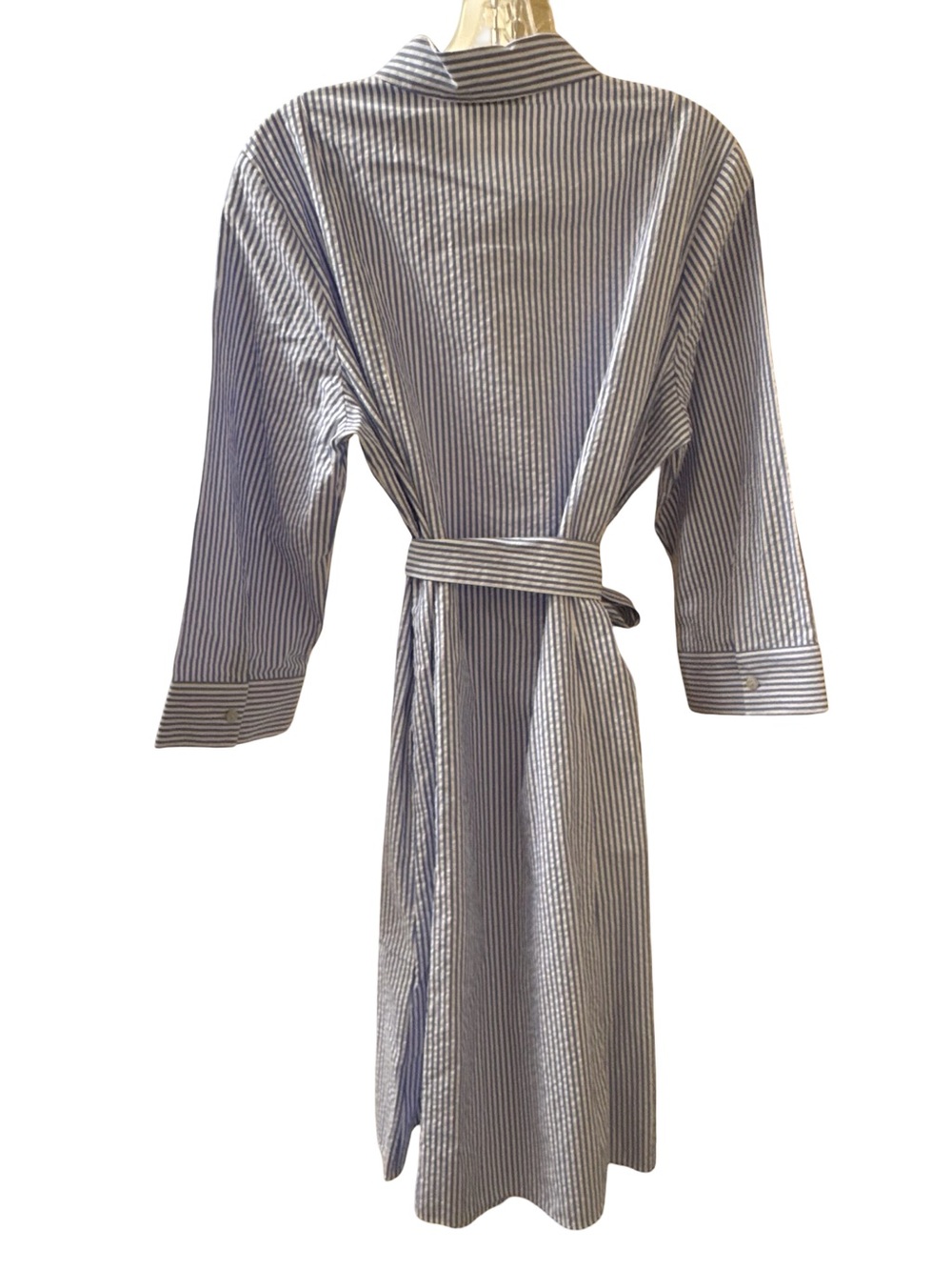 Foxcroft Fiona Blue White Stripe Seersucker Shirt Dress L NWT - Picture 6 of 8